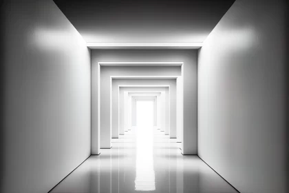 Mysterious White Corridor Leading into Light: An Abstract Art Image