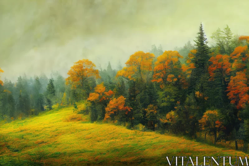 Autumn Forest in Traditional Landscapes Style AI Image