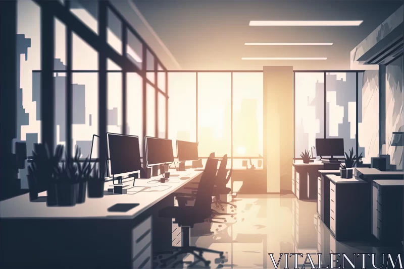 Elegant Office Interior in Atmospheric Cityscape Style AI Image