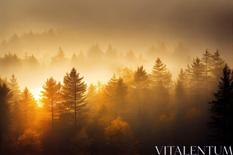 Golden Misty Forest - A Nature's Masterpiece AI Image