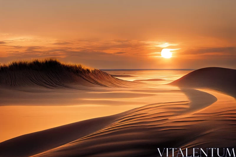 Tranquil Sunset Over Sand Dunes AI Image