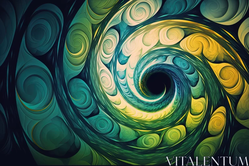 Abstract Spiral Art in Green, Blue, and Yellow AI Image