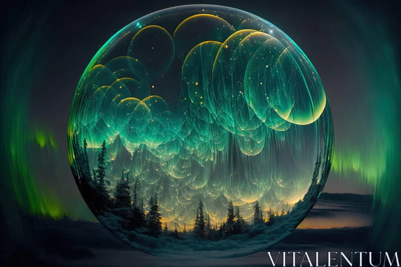 Aurora Borealis and Spherical Sculptures: A Display of Nature's Wonder AI Image