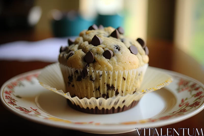 Chocolate Chip Muffin in Artistic Settings AI Image