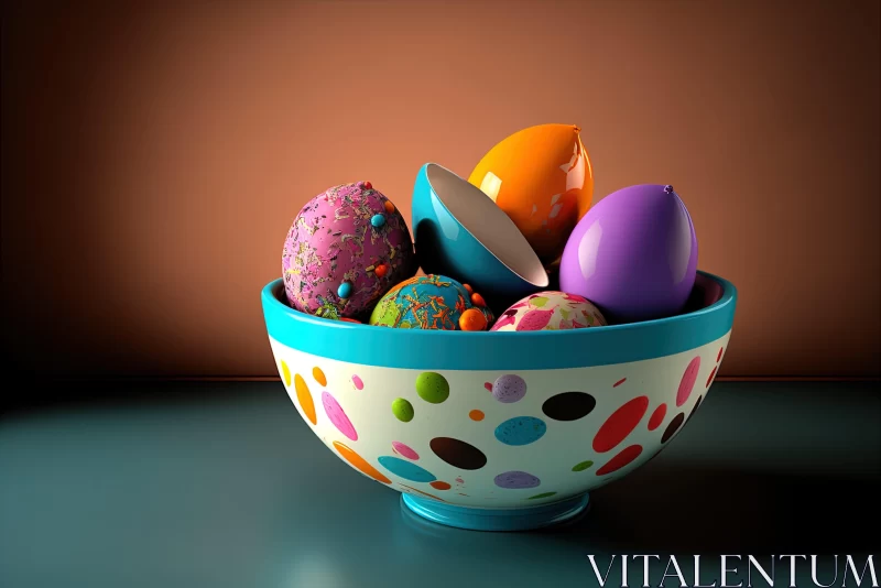 AI ART Colorful Easter Eggs in a Bowl - Polka Dot Madness and Toyism