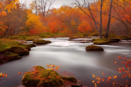 Tranquil Fall Foliage Scene with Warm Color Palette