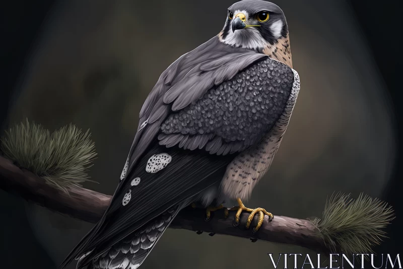 Falcon Perched on Branch: A Masterpiece of Animal Illustration AI Image