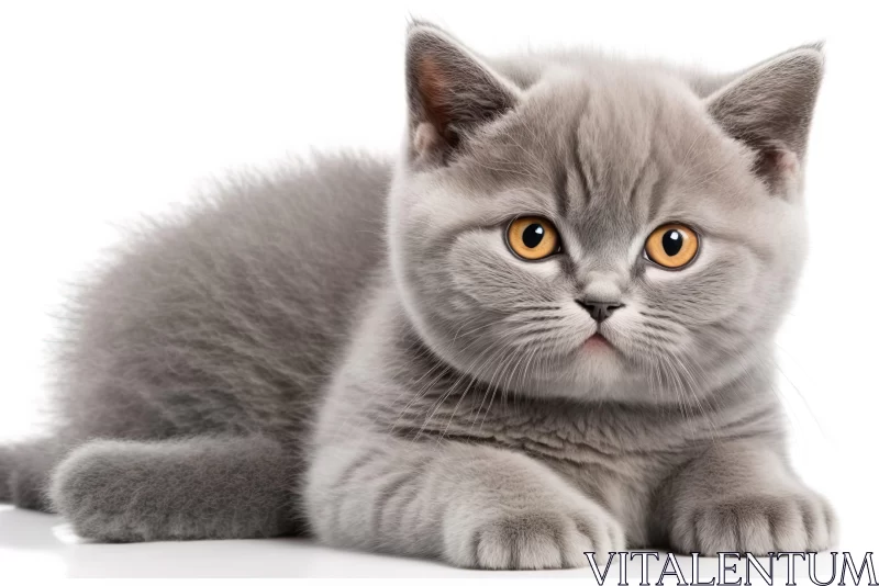 Gray Kitten with Yellow Eyes in Soft Purple and Orange Tones AI Image
