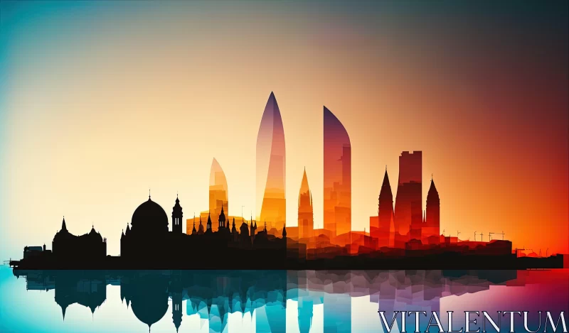 Cityscape at Sunset: A Melding of Mughal and British Topographical Art AI Image