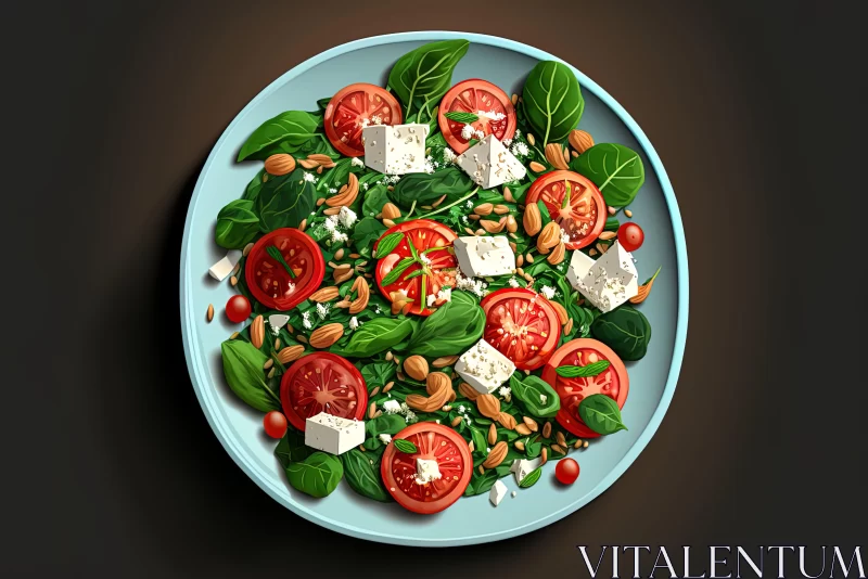 Detailed Illustration of a Healthy Salad Plate AI Image