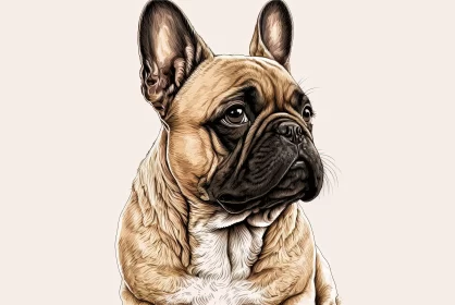 French Bulldog Detailed Illustration in Beige and Amber