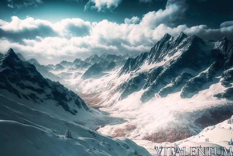 Majestic Snow-Covered Mountains and Clouds Landscape AI Image