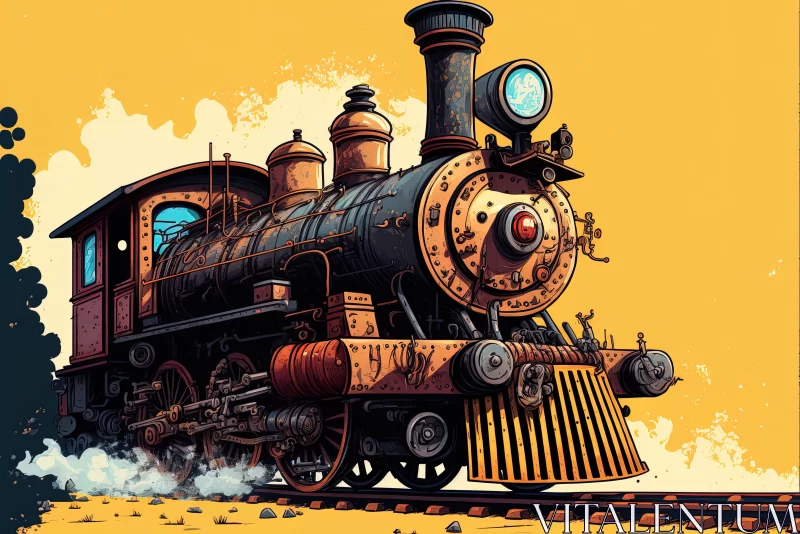 Vivid Comic-Style Steam Train Illustration in Earthy Tones AI Image