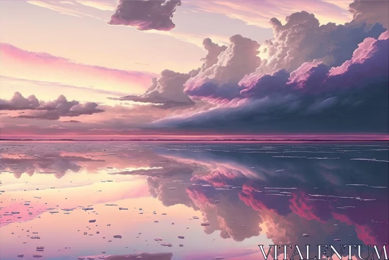 AI ART Anime Aesthetic Digital Painting of Clouds Reflected on Water