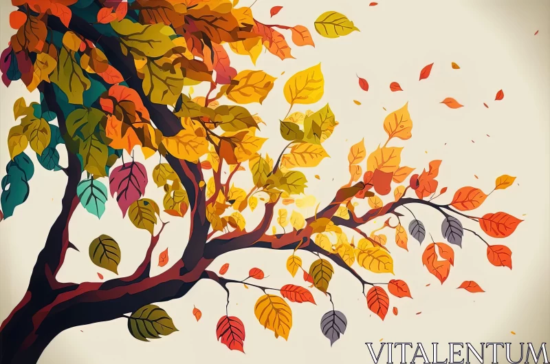 Romanticized Autumn Tree Illustration AI Image