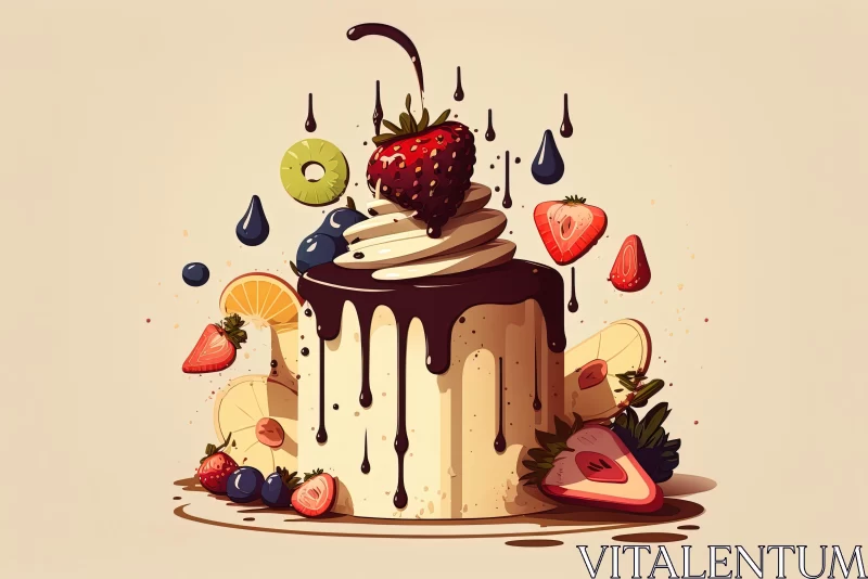 Surrealistic Fruit and Chocolate Drip Cake Art AI Image