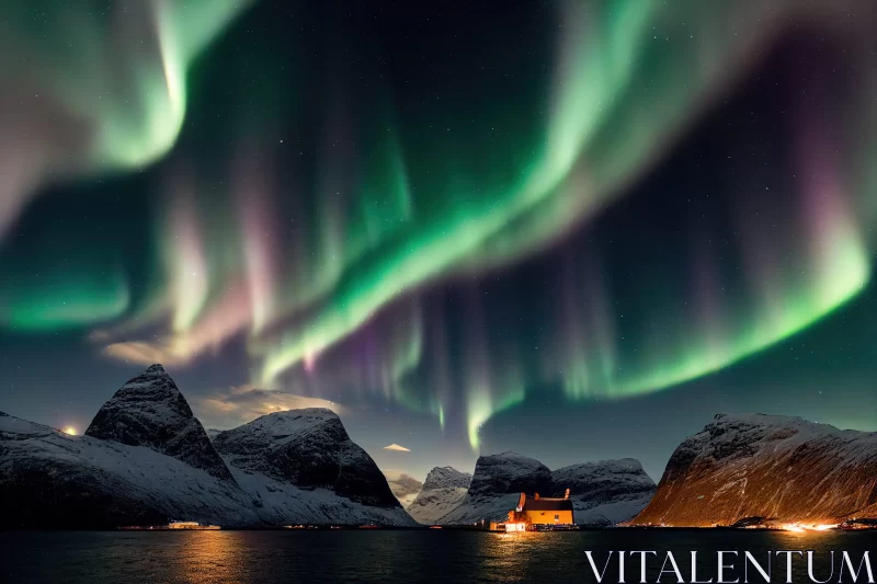 Majestic Aurora Borealis Over Sky House AI Image