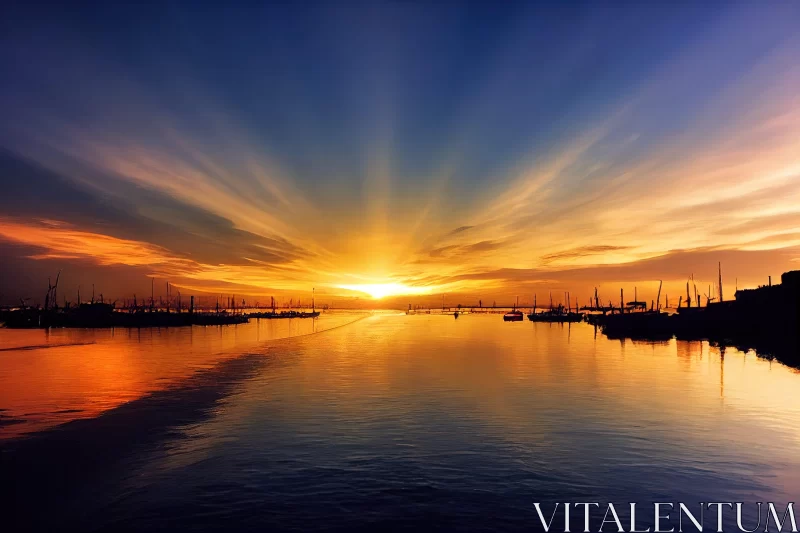 Picturesque Sunset Over Sailboat Harbor AI Image