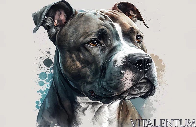 Pit Bull Portrait in Pastel Colors - A Fusion of Watercolor and Digital Art