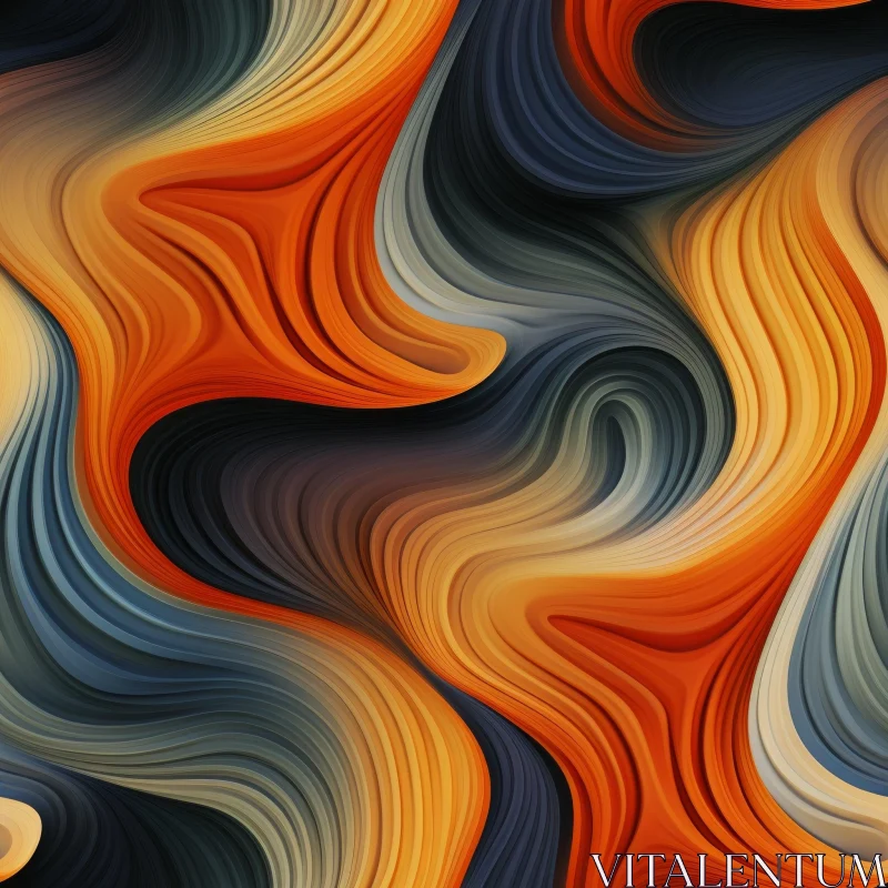 Abstract Wavy Pattern Painting in Orange, Gray, and Black AI Image