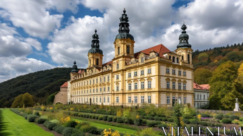 Baroque Monastery surrounded by Lush Green Hills AI Image