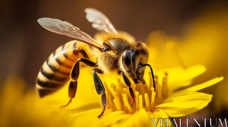 Bee on Yellow Flower Close-up AI Image