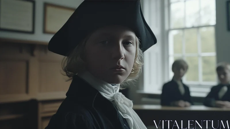 Captivating Portrait of a Young Boy in Colonial-Era Outfit AI Image