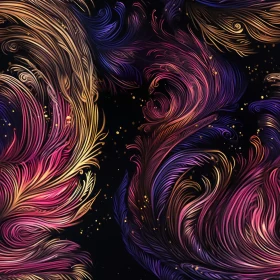 Colorful Feathers Seamless Pattern on Black Background