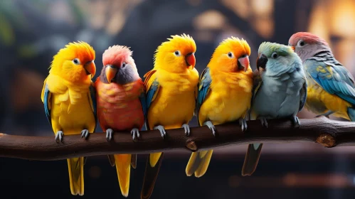 Colorful Parrots on Branch - Nature Scene