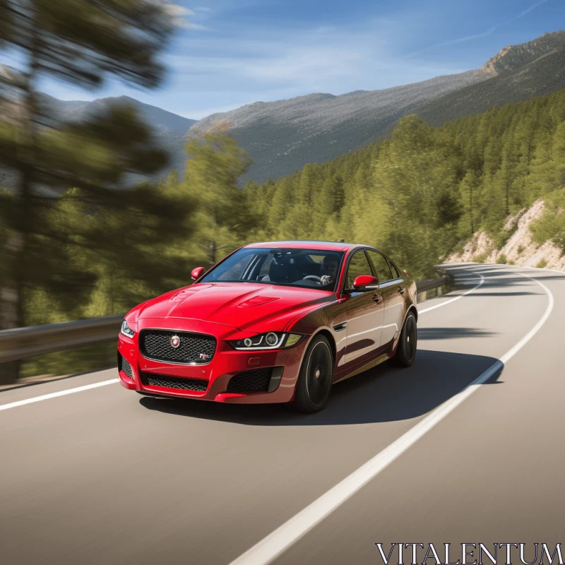 Driving on Scenic Road: 2019 Jaguar XE Sedan in Mountains AI Image