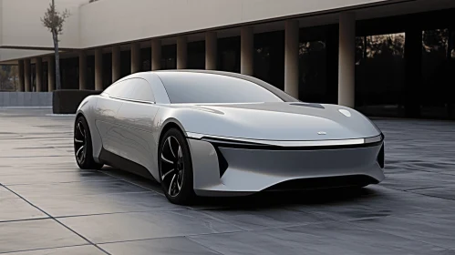 Elegant Concept Car: Gracefully Parked Amidst Architectural Grandeur