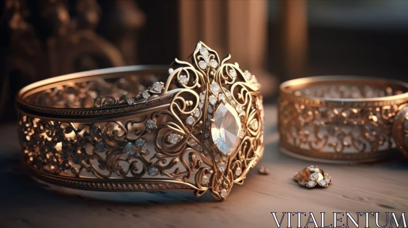 AI ART Exquisite Golden Bracelet with Large Diamond