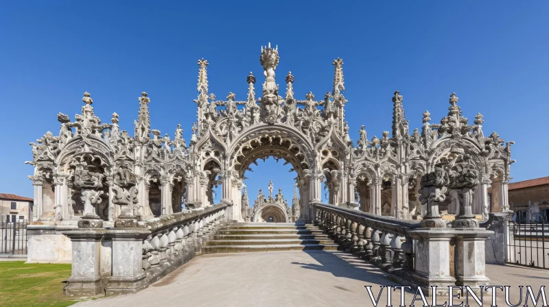 Exquisite White Stone Architectural Structure with Intricate Details AI Image