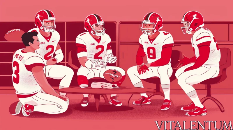 Four Football Players in a Locker Room Cartoon Drawing AI Image
