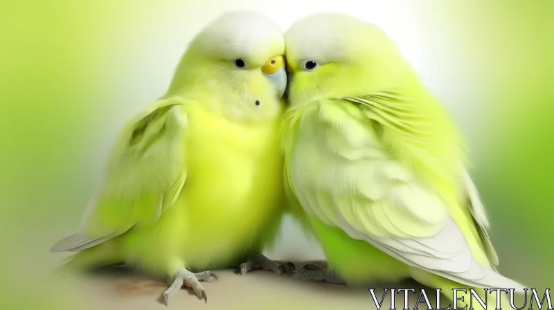 Green Budgerigars Sitting Together