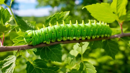 Green Caterpillar on Branch: Nature's Beauty Captured