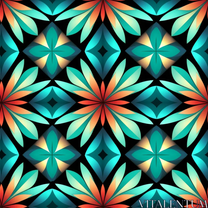 Kaleidoscopic Floral Pattern with Stars and Flowers AI Image