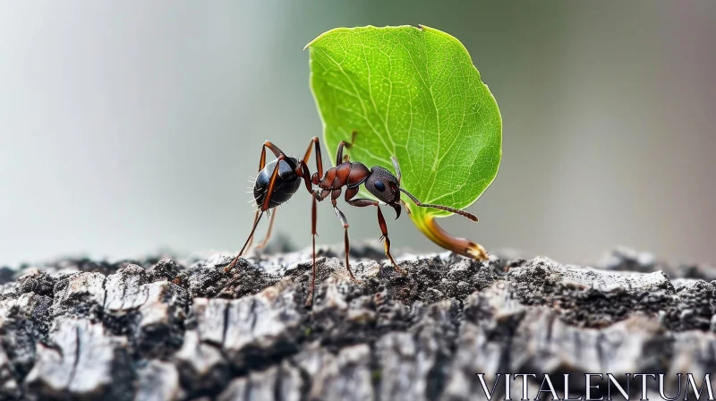 Macro Insect Photography: Ant Carrying Green Leaf AI Image