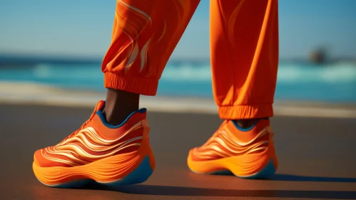 Person in Orange Pants and Sneakers on Beach