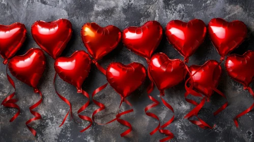 Red Heart-shaped Balloons on Gray Stone Background