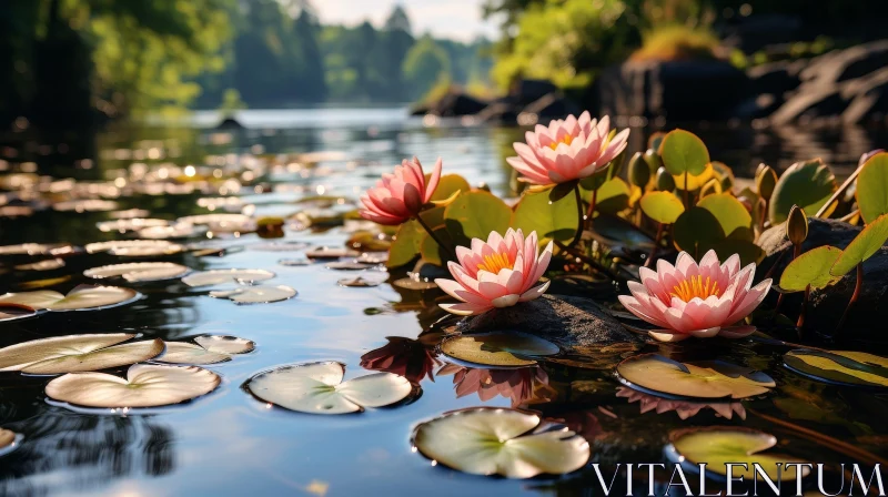 Tranquil Water Lilies Pond Scene AI Image