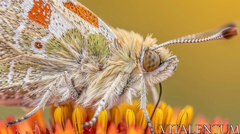 White Butterfly on Orange Flower Macro Photo