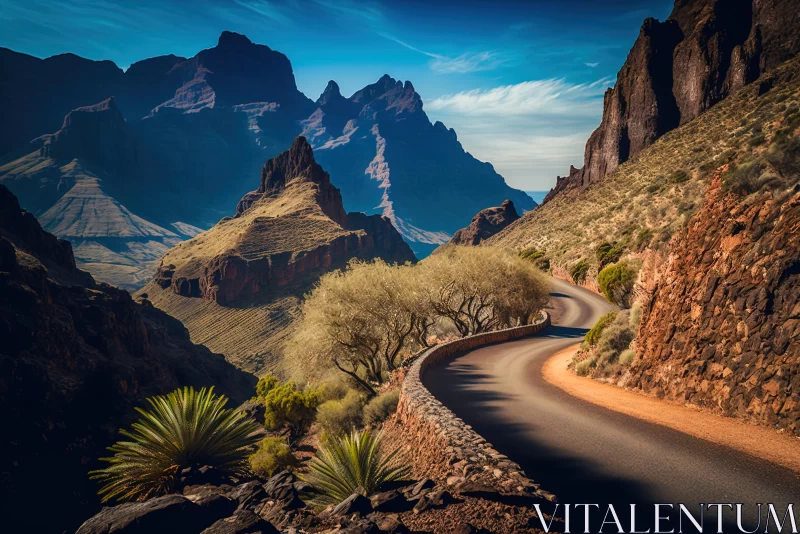 Winding Road Through Majestic Mountains: A Fusion of Mexican and American Cultures AI Image