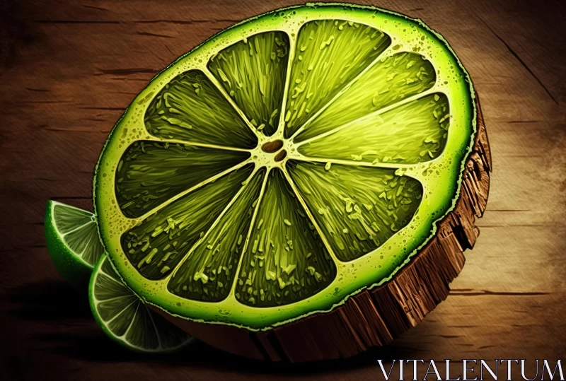 Wooden Lime with Water Drops - Highly Detailed Illustration AI Image