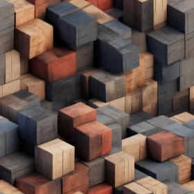 3D Wooden Background with Varied Cubes and Blocks