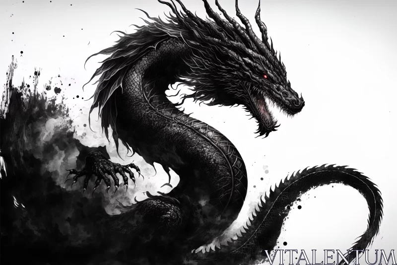Anime Black Dragon Illustration with Chinese Watercolor Style AI Image