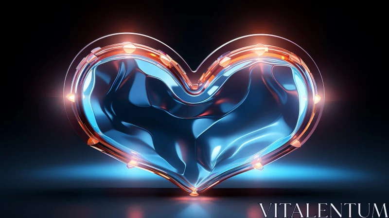 Blue Heart 3D Rendering with Glowing Lights AI Image