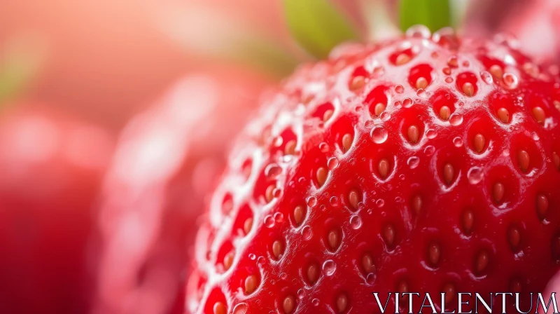 AI ART Close-up of Ripe Red Strawberry with Water Drops