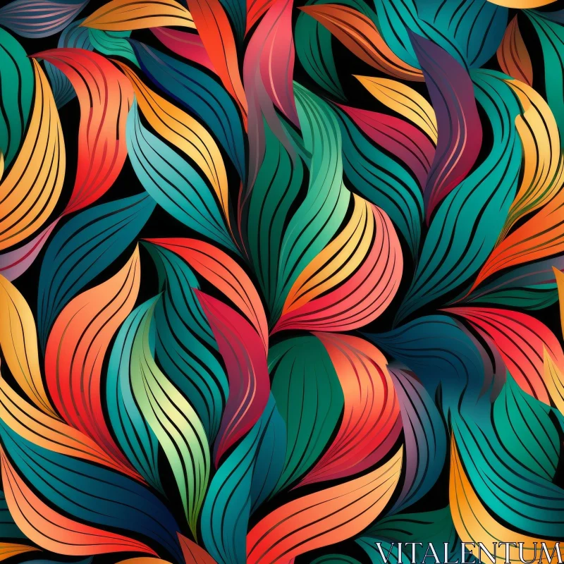 Colorful Leaves Seamless Pattern on Black Background AI Image