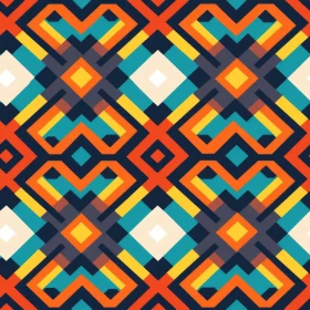 Dark Blue Geometric Pattern with Light Blue, Orange, Yellow Lines